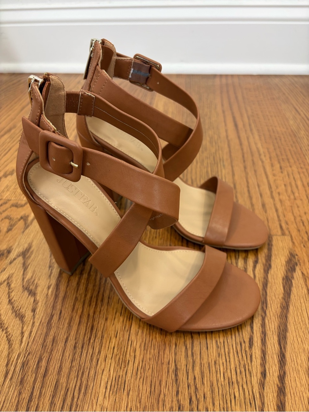 JustFab Brown Strappy 4" Block Heel Sandals (6)
